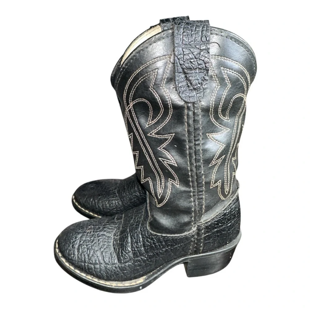 Bronco Little Kids 1890 Black Faux Leather Cowboy Boots size 9.5D